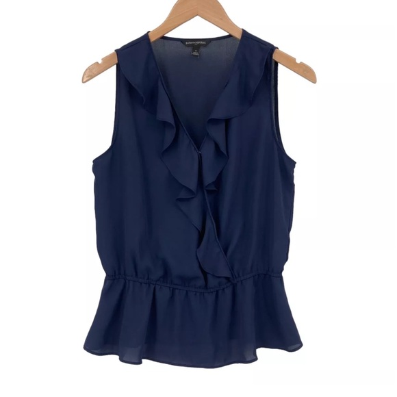 2/$25: Banana Republic Navy Ruffle Wrap Top - Picture 1 of 7